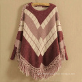 Loose Stylish Custom cotton sweater woman Ladies knitted woolen sweater poncho with Tassel